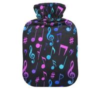 Neon Music Notes Black Hot Water Bottle with Soft Cover Hot Water Bag for Menstrual Cramps Medium