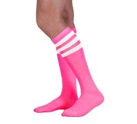 NEON NATION Colored Knee High Tube Socks with White Stripes - Neon Pink