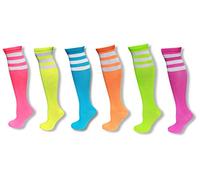 NEON NATION Knee High Tube Socks with White Stripes Pack of 6 Multicolor