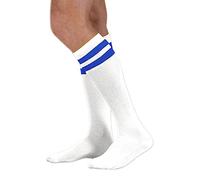 NEON NATION Unisex Calf Knee High Team Tube White Socks with Various Colored Stripes, White W/Royal Blue Stripes, One Size