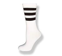 NEON NATION Women's Calf High White Sock with Three Stripes One Size Black