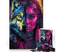 Neon Native American Wolf Hard Jigsaw Puzzle for Adults 1000 Pieces Logic Train Toy Peaceful Time Smooth Cut Premium Gift (38x52cm)