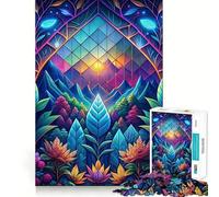 Neon Nature Stained Glass Jigsaw Puzzle for Adults 1000 Pieces Mind Play Relaxing Fun Clean Edge Art Collection Piece (38x52cm)