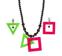 Neon Necklace And Earrings Set 80s Fancy Dress Retro Costume Jewellery Accessory
