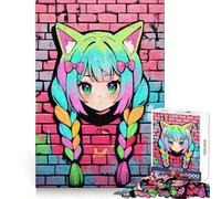 Neon Nekomimi Graffiti Adult Jigsaw Puzzles 1000 Pieces Sharp Logic Toy Stress Release Tight Cut Art Collectible (38x26cm)
