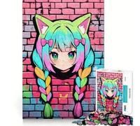 Neon Nekomimi Graffiti Adult Jigsaw Puzzles 1000 Pieces Sharp Logic Toy Stress Release Tight Cut Art Collectible (38x26cm)