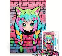 Neon Nekomimi Graffiti Jigsaw Puzzle 1000 Piece for Teenagers Mind Puzzle Leisure Fun Art Assembly Art Collectible (38x52cm)