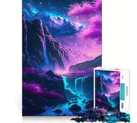 Neon Night Cherry Blossom Jigsaw Puzzle for Teenagers 1000 Pieces Solid Logic Toy Relaxing Fun Precision Cut Heartfelt Gift (38x52cm)