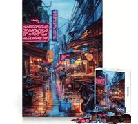 Neon Night Market Hard Jigsaw Puzzle for Adults 1000 Pieces Logic Train Toy Peaceful Time Smooth Cut Premium Gift (50x75cm)