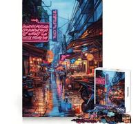 Neon Night Market Jigsaw Puzzles 1000 Pieces for Adults Strong Logic Toy Stress Free Clear Edge Thoughtful Gift (38x52cm)
