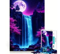 Neon Night Waterfall Art 1000 Piece Jigsaw Puzzles for Adults Jigsaw Recall Upgrade Quiet Calm Clear Cut Premium Gift (38x26cm)