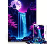 Neon Night Waterfall Art 1000 Piece Jigsaw Puzzles for Adults Jigsaw Recall Upgrade Quiet Calm Clear Cut Premium Gift (38x26cm)