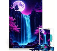 Neon Night Waterfall Art 1000 Piece Jigsaw Puzzles for Adults Logic Boost Toy Family Bond Premium Edge Warm Surprise (50x75cm)