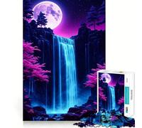 Neon Night Waterfall Art 1000 Pieces Jigsaw Puzzles for Teenagers Thought Toy Home Activity Precise Edge Santa Wish List (38x52cm)