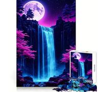 Neon Night Waterfall Art 1000 Pieces Jigsaw Puzzles for Teenagers Thought Toy Home Activity Precise Edge Santa Wish List (38x52cm)