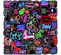 Neon Nightclub Stickers 50 Pcs Waterproof Funny Cool Neon Sticker for Water Bottle Laptop Skateboard Luggage Scrapbook Helmet Bumper Cars Bicycle,Waterproof Trendy Disco Decals for Adults Girls