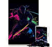 Neon Ninja Warrior with Swords 1000 Piece Jigsaw Puzzles for Adults Brain Workout Toy Peaceful Fun Art Assembly Fine Art Piece (38x52cm)