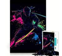 Neon Ninja Warrior with Swords 1000 Piece Jigsaw Puzzles for Adults Brain Workout Toy Peaceful Fun Art Assembly Fine Art Piece (38x52cm)