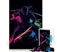 Neon Ninja Warrior with Swords 1000 Piece Jigsaw Puzzles for Adults Jigsaw Raise Memory Peaceful Fun Clean Edge Santa Wish Item (50x75cm)