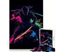 Neon Ninja Warrior with Swords 1000 Piece Jigsaw Puzzles for Adults Jigsaw Raise Memory Peaceful Fun Clean Edge Santa Wish Item (50x75cm)