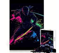 Neon Ninja Warrior with Swords 1000 Piece Jigsaw Puzzles for Adults Jigsaw Recall Upgrade Quiet Calm Clear Cut Premium Gift (38x26cm)
