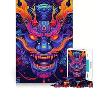 Neon Oni Yokai Mask 1000 Pieces Jigsaws Adults Puzzles Gifts Improve Memory Quiet Calm Sharp Edge Artistic Gift (50x75cm)