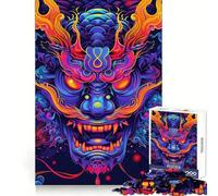 Neon Oni Yokai Mask 1000 Pieces Jigsaws Adults Puzzles Gifts Improve Memory Quiet Calm Sharp Edge Artistic Gift (50x75cm)