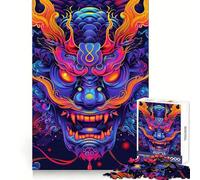 Neon Oni Yokai Mask Jigsaw Puzzles 1000 Piece for Adults Smart Game Stress Free Pattern Assembly Warm Surprise (38x52cm)