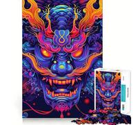 Neon Oni Yokai Mask Jigsaw Puzzles 1000 Piece for Adults Smart Game Stress Free Pattern Assembly Warm Surprise (38x52cm)