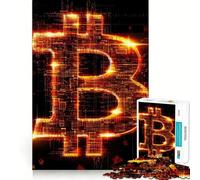 Neon Orange Bitcoin Logo Adult Jigsaw Puzzles 1000 Pieces Sharp Logic Toy Stress Release Tight Cut Art Collectible (50x75cm)
