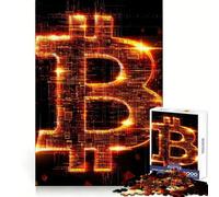 Neon Orange Bitcoin Logo Jigsaw Puzzles 1000 Piece for Teenagers Strengthen Recall Tension Relief Quality Edge Xmas Gift (38x52cm)