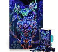 Neon Owl Art 1000 Piece Jigsaw Puzzles for Adults Jigsaw Raise Memory Peaceful Fun Clean Edge Santa Wish Item (38x26cm)
