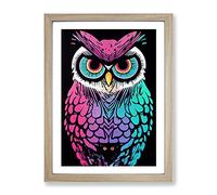 Neon Owl Framed Wall Art Print A2 Oak