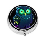 Neon Owl Nightvision Mini Round Pill Box, can be Put into Wallet, Pocket, Light and Convenient, 3 Compartment Pill Box, Portable Pill Box,