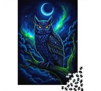 Neon Owl Under Crescent Moon 1000-Piece Jigsaw Puzzle for Adults, 70x50cm/1000pcs, White Cardboard Pieces, Screen-Free Leisure And Quiet Weekends