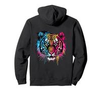 Neon Paint Splatter Tiger Head Animal Art Pullover Hoodie