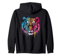 Neon Paint Splatter Tiger Head Animal Art Zip Hoodie