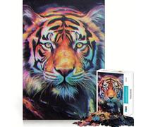Neon Paint Tiger Jigsaw Puzzles for Teenagers 1000 Pieces Logic Toy Casual Fun Precision Cut Heartfelt Gift (38x52cm)