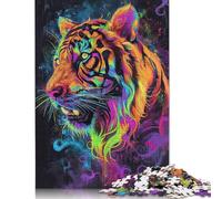 Neon Painted Tiger Jigsaw Puzzles Puzzles for Adults Kids. 1000 Piece Whimsical Challenge Toy Educational Game Home Decoration for Educational Games Gifts 1000pcs (75x50cm)