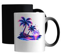 Neon Palm Trees Under Glowing Moonlight Ceramic Magic Mug White