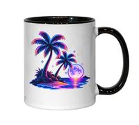 Neon Palm Trees Under Glowing Moonlight Ceramic Tea Coffee Mug Black