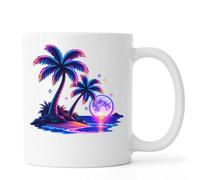 Neon Palm Trees Under Glowing Moonlight Ceramic Tea Coffee Mug White