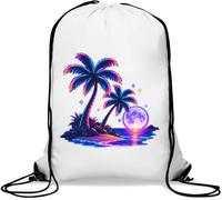 Neon Palm Trees Under Glowing Moonlight Gym Sack Casual Drawstring Bag White