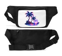Neon Palm Trees Under Glowing Moonlight Unisex Waist Bag Black