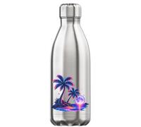 Neon Palm Trees Under Glowing Moonlight Vacuum Insulated Thermal Water Bottle Silver