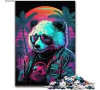 Neon Panda Jigsaw Puzzles 1000 Pieces for Adults Teens, Educational Games Home Decoration Suitable for Desktop Decoration (26x38cm)