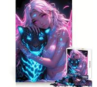 Neon Panther Girl 1000 Pieces Jigsaw Puzzles for Adults Mind Skill Toy Easy Leisure Design Assembly Seasonal Gift (38x26cm)