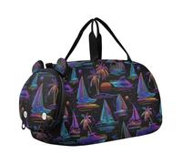 Neon Paradise Boat Island Black Boy's Gym Duffel Bag with Shoes Compartment Large Capacity Travel Duffel Bag for Travel, Sports, Fitness & Workout bolsa de viaje para mujer