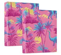 Neon Paradise Dinosaur Pink 1.5" School Binders 3 Ringing with Pockets 1/2 Packs Office Binder Hardcover