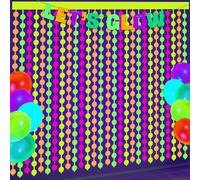 Neon Party Decorations - 2 Pcs Colorful Fluorescent Circle Tinsel Curtains Neon Streamers for Glow in The Dark Party Supplies Photo Booth Prop Backdrop Streamer